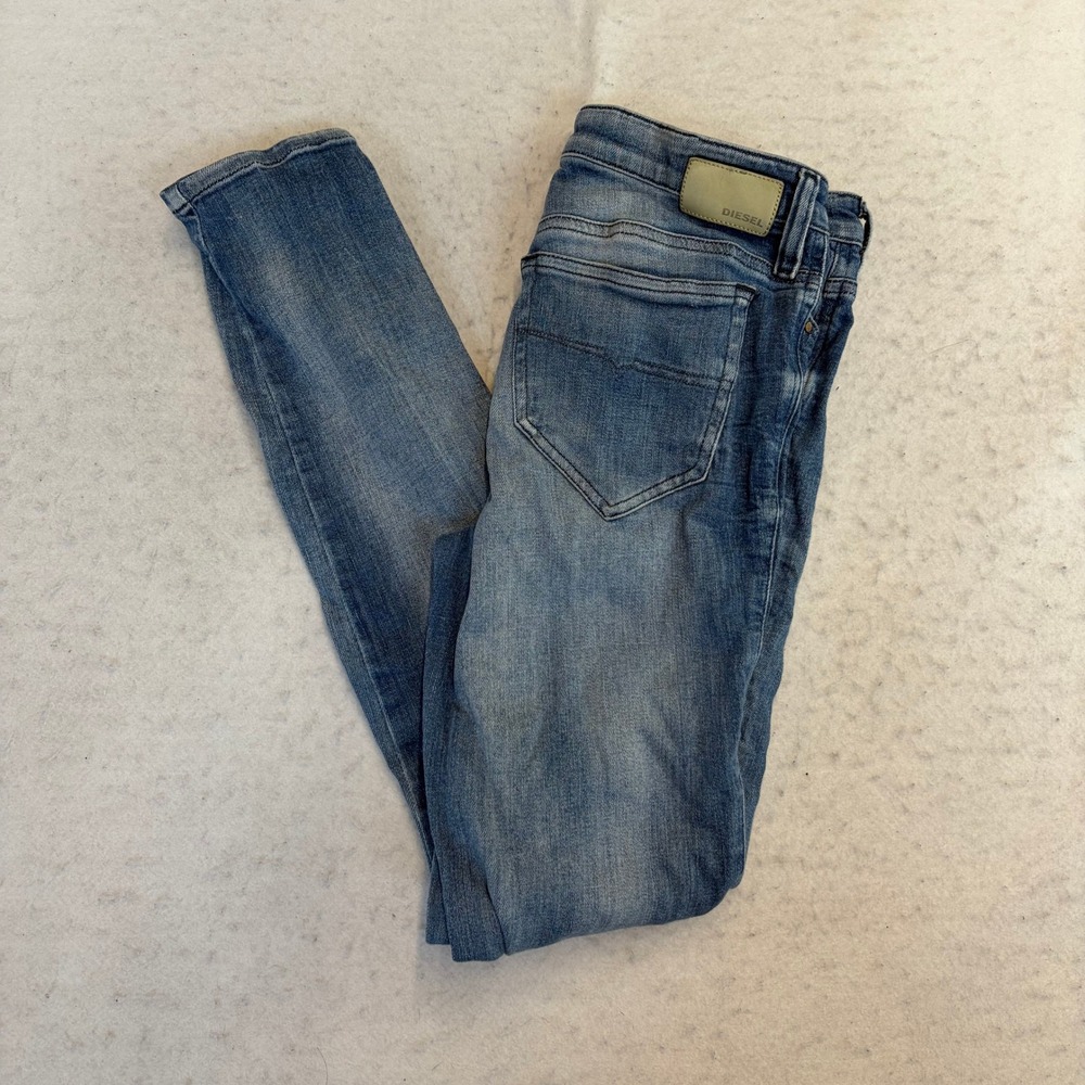 Diesel Skinzee-Dip Jeans Womens 27 Blue Distressed Ankle Zip Frayed Low Rise